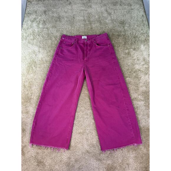 Citizens of Humanity Ayla Jeans Size 31 Pink Wide Leg Crop High Rise Denim E166 - Picture 1 of 16